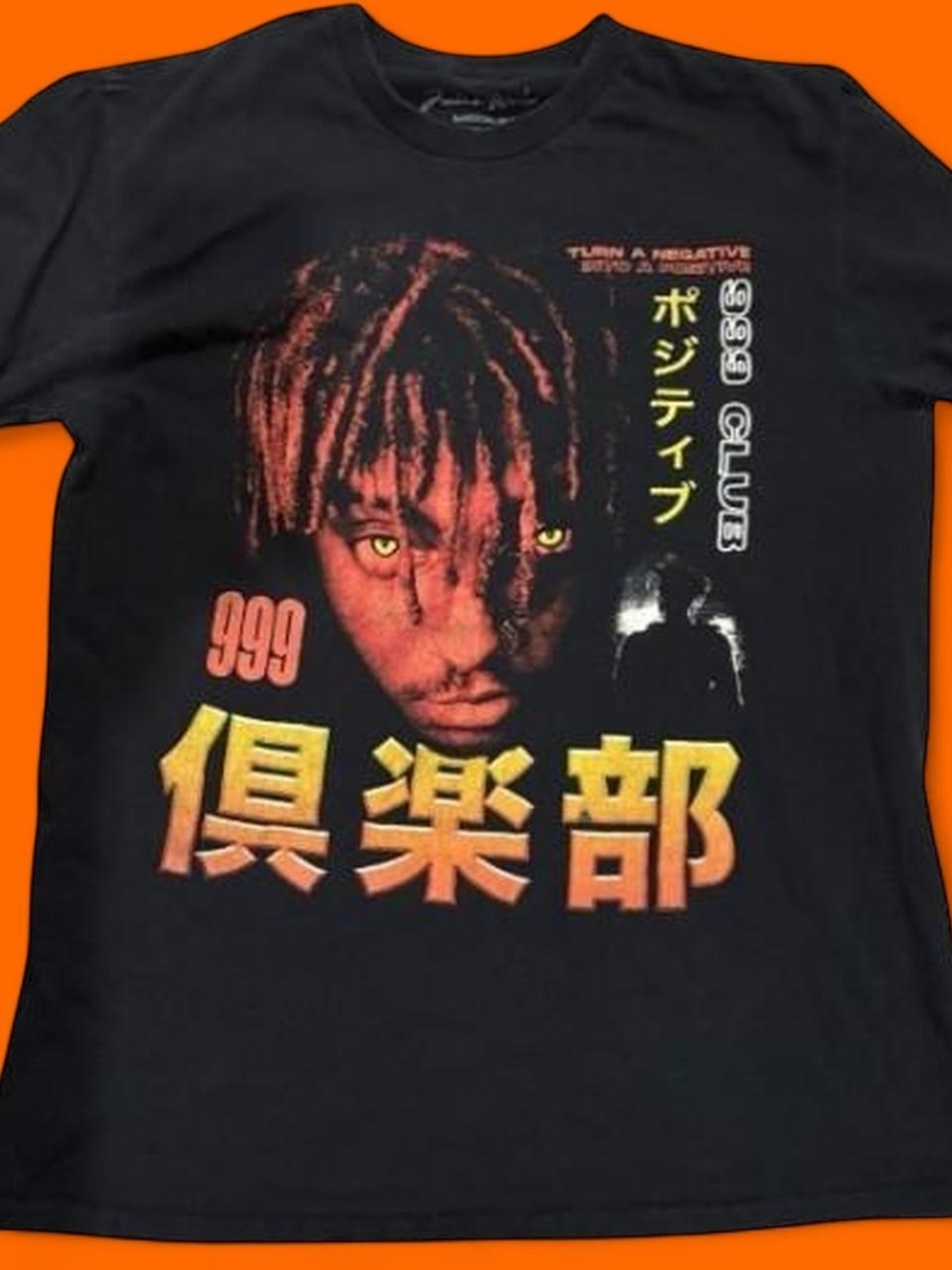 Black Graphic Short Sleeve Tee with Orange-Yellow Print